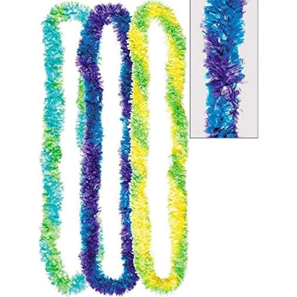 Amscan Cool Two Tone Fringe Lei (Pack of 3) Blue/Purple/Yellow/Green One Size