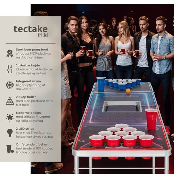 Beer pong bord BeerWars II, med fryserum og LED-belysning - flere farver