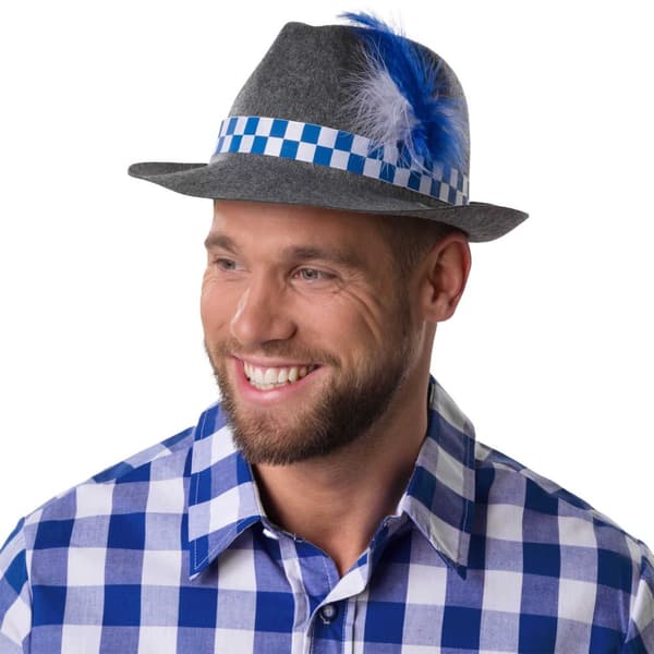 Grå traditionell bayersk hatt blå/vit - grå