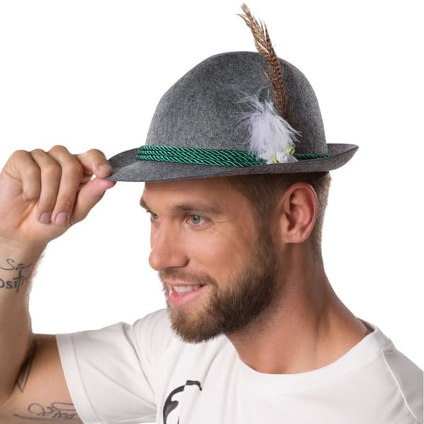 Grå traditionell bayersk hatt med edelweiss - grå
