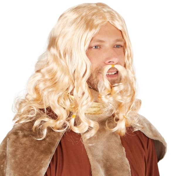 Paryk Blond viking med skæg - gul
