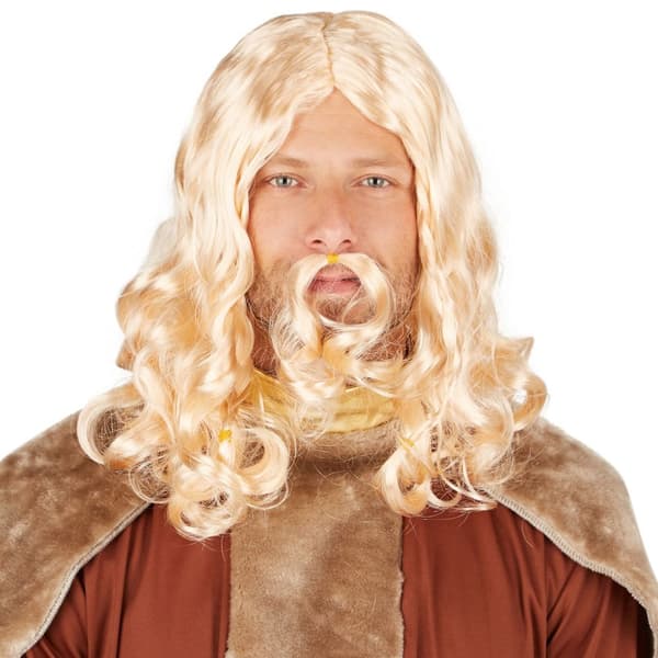Paryk Blond viking med skæg - gul