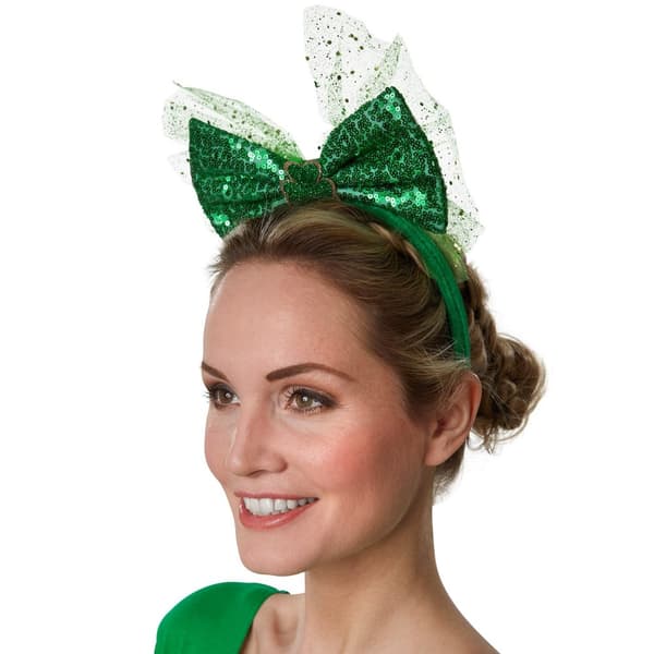 St. Patrick’s Day hovedudsmykning sløjfe med pailletter - grøn