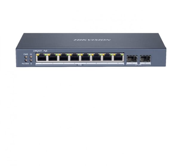 SWITCH. PoE Hikvision, port Gigabit x 8, SFP SFP x 2, managed, carcasa metalica, "DS-3E1510P-SI" (timbru verde 2 lei) Svart