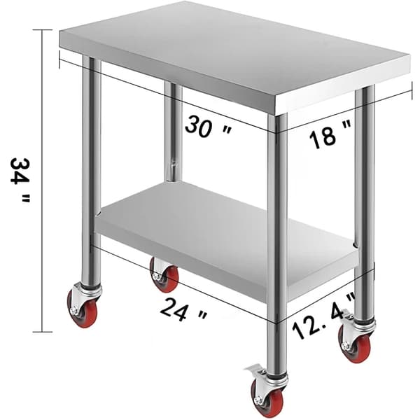 Rustfrit stål køkken forberedelse bord, 4 hjul, bærer op til 100KG-300KG., 24 x 18 tommer