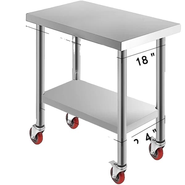 Rustfrit stål køkken forberedelse bord, 4 hjul, bærer op til 100KG-300KG., 24 x 18 tommer 30 x 18 inch