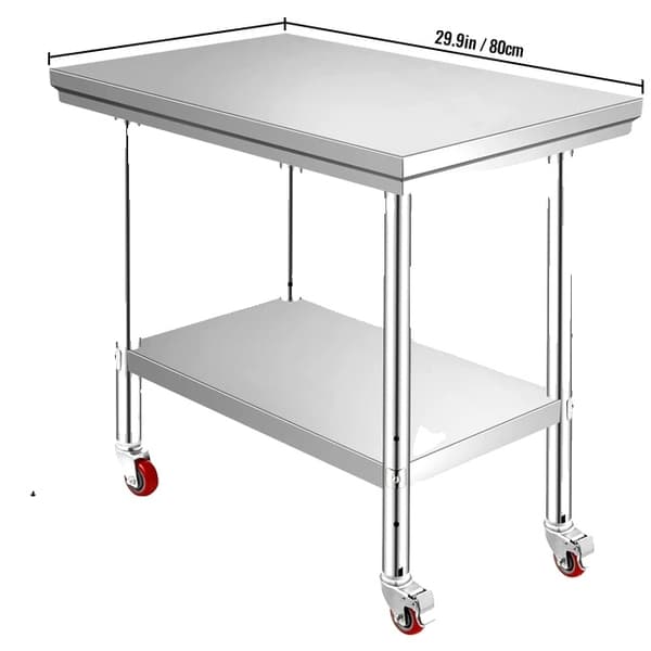 Rostfritt stål köksförberedelsebord, 4 hjul, klarar upp till 100KG-300KG belastning., 24 x 18 tum