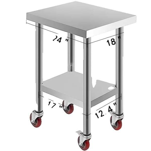 Rostfritt stål köksförberedelsebord, 4 hjul, klarar upp till 100KG-300KG belastning., 24 x 18 tum
