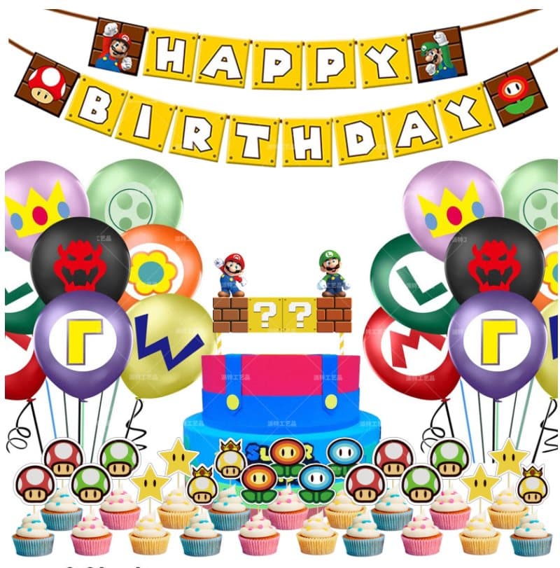 Super Mario Barnkalas Ballongbåge Happy Birthday