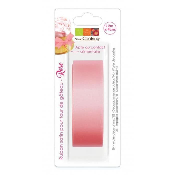 Satinband till tårttorn - Rosa 2 m x 4 cm