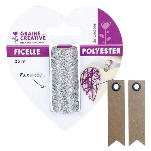 Rulle av silvermetallgarn 25 m + 20 kraftetiketter