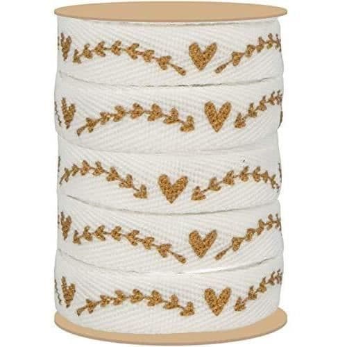 Vitt och guld vegetabiliskt hjärtband 1 cm x 5 m