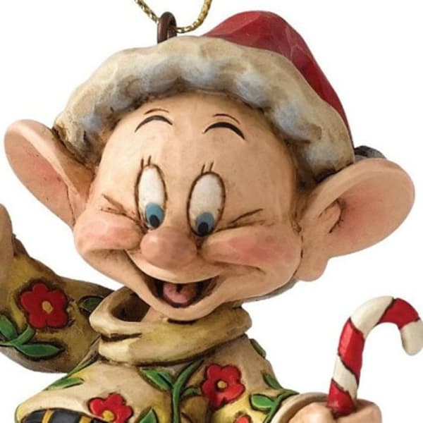 Figurin - Disney - Dopey - Målad träeffekt - 8 cm - Juldekoration