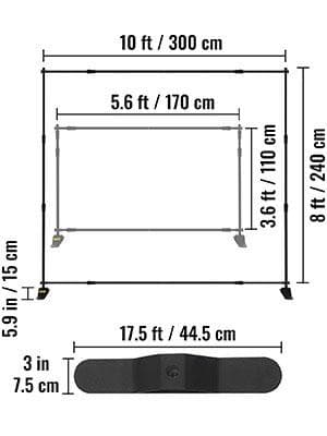 300 x 240 cm portabelt stabilt aluminium Bannerställ, justerbar höjd och bredd, lätt att montera