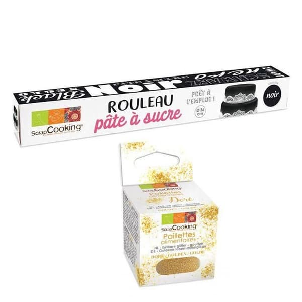 Sockerpastarulle Ø 36 cm svart + guldglitter
