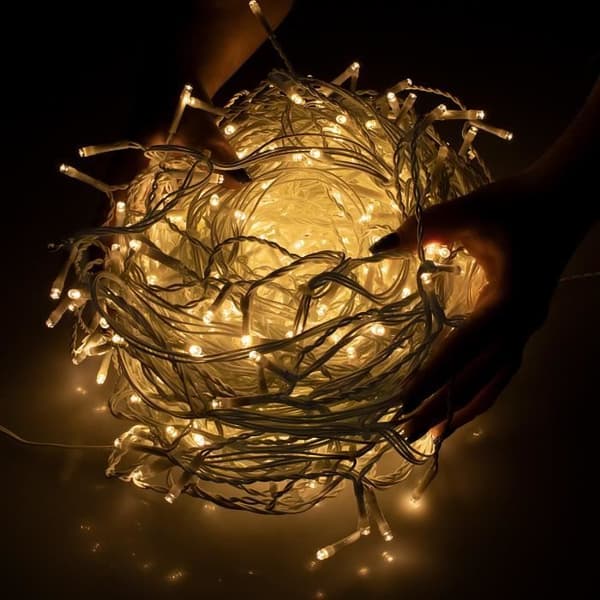 SPRINGOS® 300 LED-ljusridå 14,5 m varmvit IP44 - programmerare med 8 funktioner