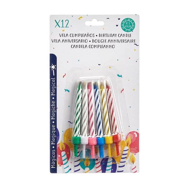 Set med levande ljus Födelsedag Multicolour (12 antal)
