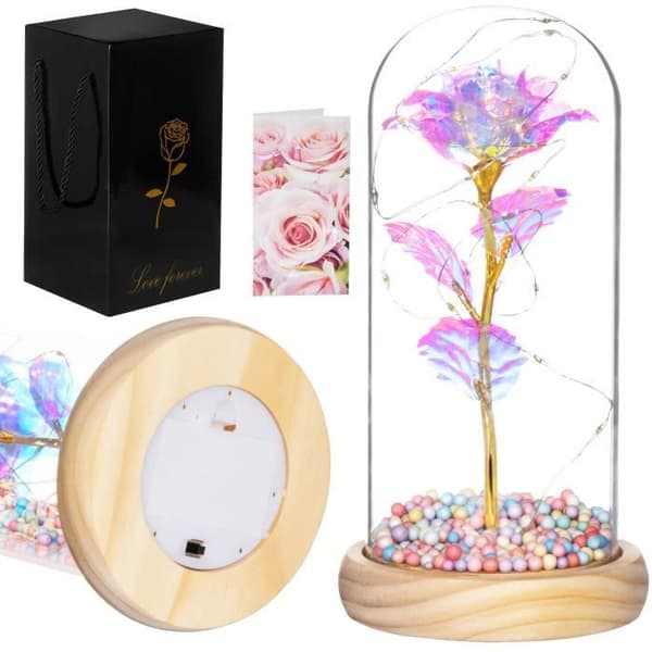Rose i glaskupol - SPRINGOS - Flerfärgad - Vit - LED - Vuxen - Unisex