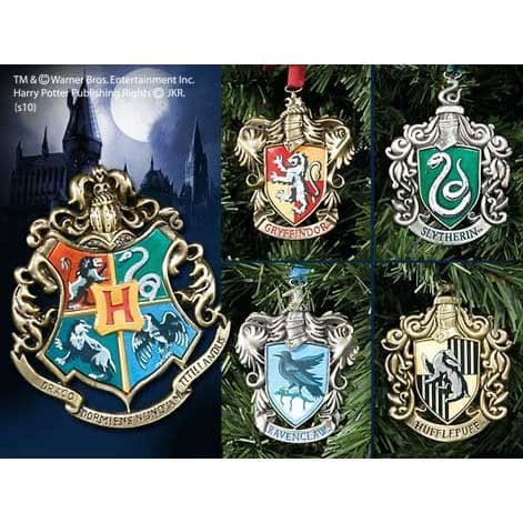 Hogwarts juldekorationer - Noble Collection - Set med 5 - Hogwarts Houses - Pläterad metall