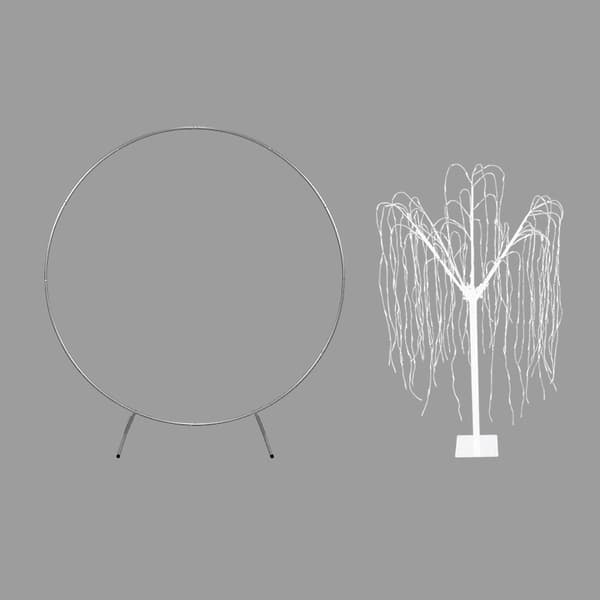 Bröllopsbåge – Silver & 1 x Vitt Pilträd 180cm Varma Vita LED