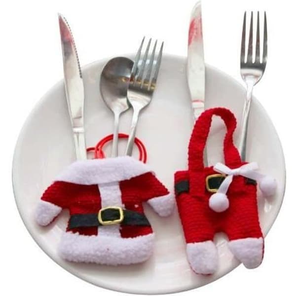 Juldekoration - Ej specificerat - Set med 6 fickor Bestick - Röd - Interiör - Blandat