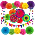 Miniatyrbild 1 av 4: Festdekorationstillbehör, 21 stycken flerfärgade papperspumpar Blommor, bollfläkt, triangelbanner