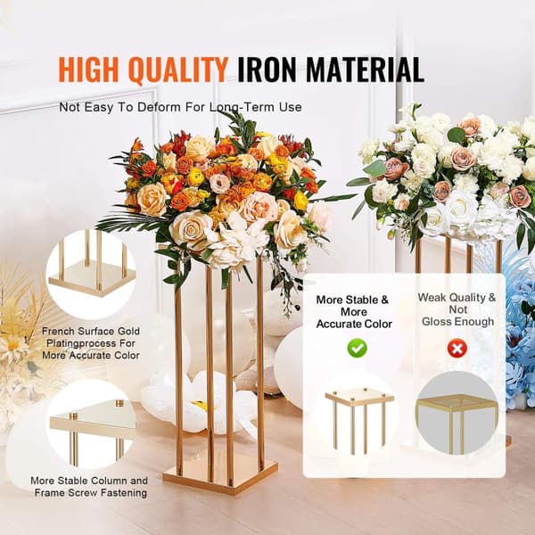 4st 80cm höjd gyllene metall bröllop blomsterställ, elegant design, högkvalitativa material, enkel montering
