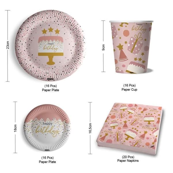 Komplett kit för flickfödelsedagsfester - Maverick - 68 delar - Rosa konfetti