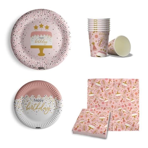 Komplett kit för flickfödelsedagsfester - Maverick - 68 delar - Rosa konfetti