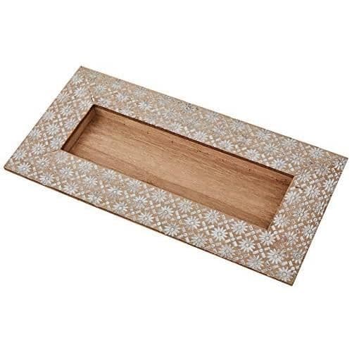 MOPEC TRÄBRICKA MED SNIDA BLOMMOR 14 X 28 CM, BEIGE, STORLEK