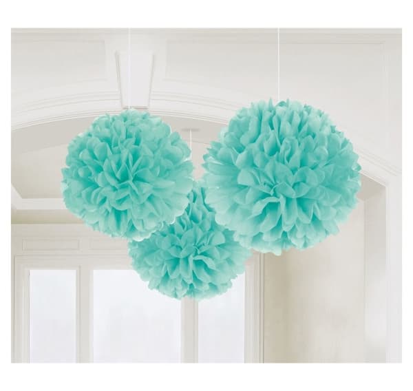 Papirdekorasjon 'Fluffy Robin's Egg Blue' 40cm, 3 stk