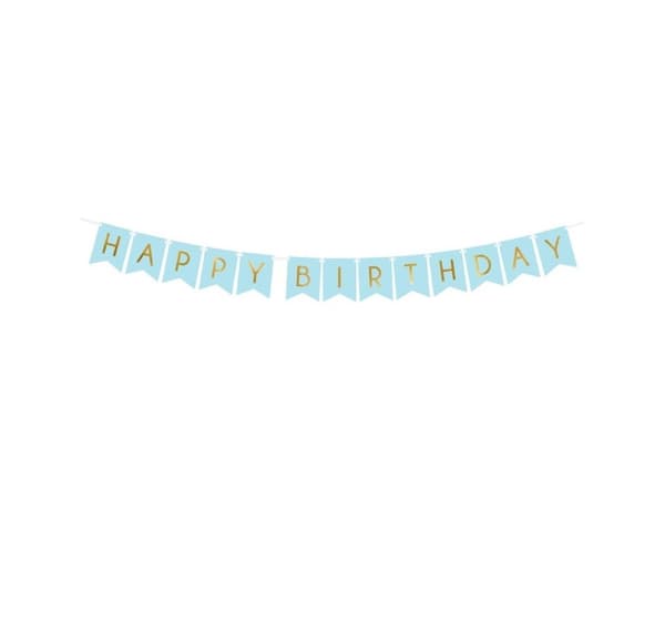 Banner Happy Birthday, vaaleansininen 15*175cm