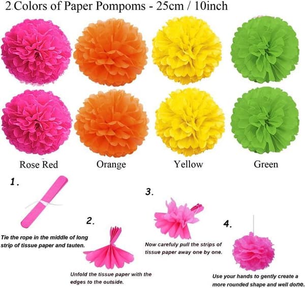 Festdekorationstillbehör 20st flerfärgat papper Pom Pom Blommor Födelsedagsfestdekoration