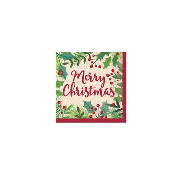 Servetter 'Merry Holly Day' 33*33cm, 16 st i en förpackning