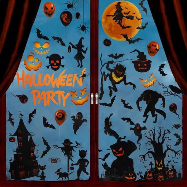 9 ark Halloween-fönsterklistermärken, 72 delar Halloween-dekorationer, Halloween-klistermärken Gör-det-själv-avtagbara PVC-återanvändbara