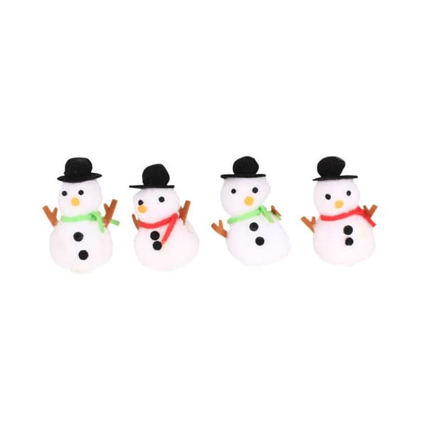 Snögubbar i pompom och filt 7x3cm 4 stycken