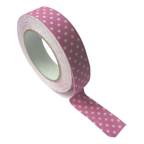 Tejp - PW International - Rosa prickar vit - 5 meter - Tyg - Blandad