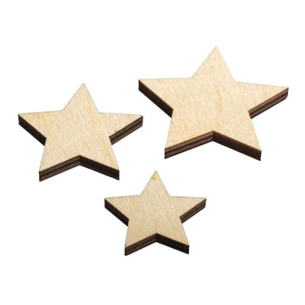 Naturliga trästjärnor, FSC Mix Credit, diverse, 3,5-5,5 cm, tab-bag 8st