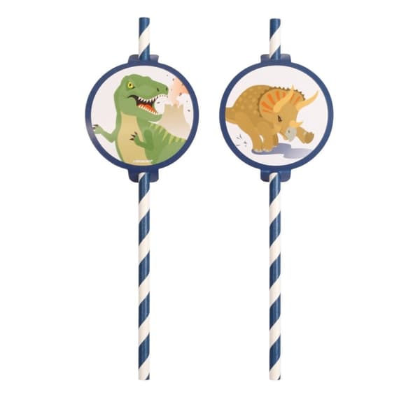 Cocktailstrå 'Happy Dinosaur', pakke med 8