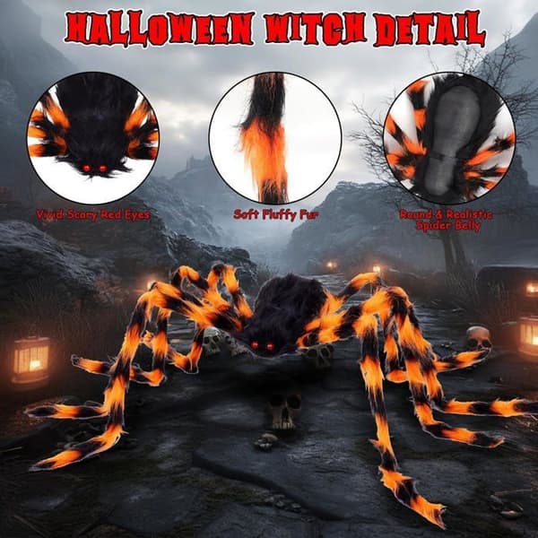 Jätte Halloween spindel utomhusdekoration: 500 cm Halloween spindelnät + 125 cm spindel + 10 mini spindlar