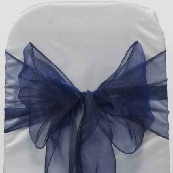 Förpackning med 50 st Organza stolsbågar - Marinblå - Födelsedag, bröllop, festdekoration.