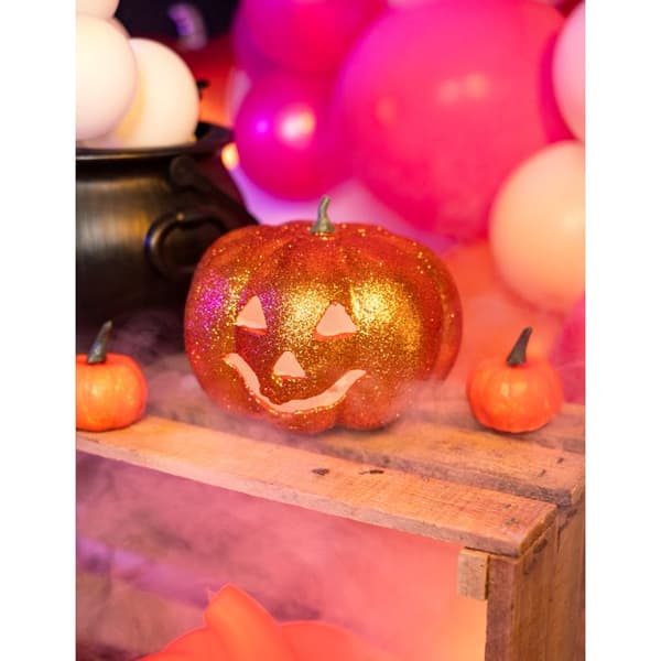 17cm Glitter Light Up Halloween Pumpkin - Orange