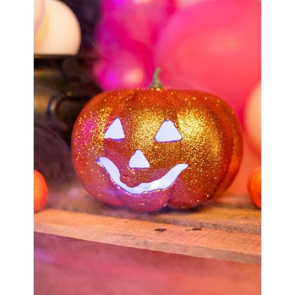 17cm Glitter Light Up Halloween Pumpkin - Orange