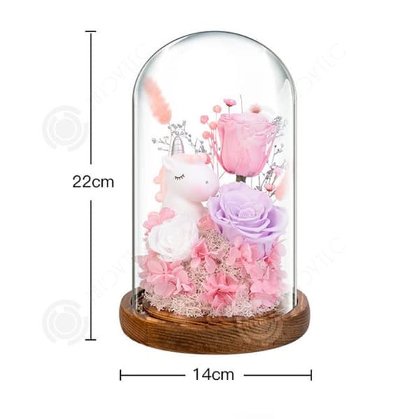 INN Unicorn Perpetual Blomma Glasskydd Festdekoration Bordsdekor Små dekorativa föremål Alla hjärtans dag present