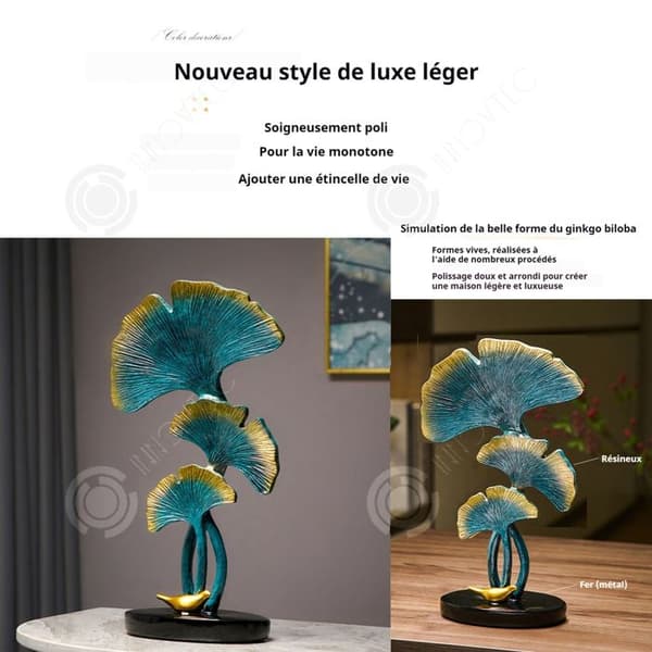 INN Ornaments 30,5x17x9cm lyxig ginkgo biloba prydnad för hemmet, vardagsrummet, tv-skåpet, kontoret etc. små dekorativa föremål