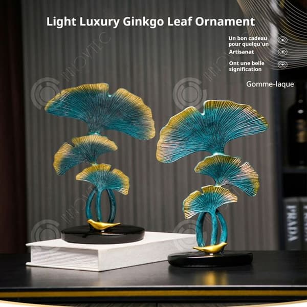 INN Ornaments 30,5x17x9cm lyxig ginkgo biloba prydnad för hemmet, vardagsrummet, tv-skåpet, kontoret etc. små dekorativa föremål