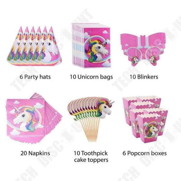 TD® Unicorn-tema födelsedagsfestdekorationer Serveringsset - porslinsmaterial, paket 139 stycken