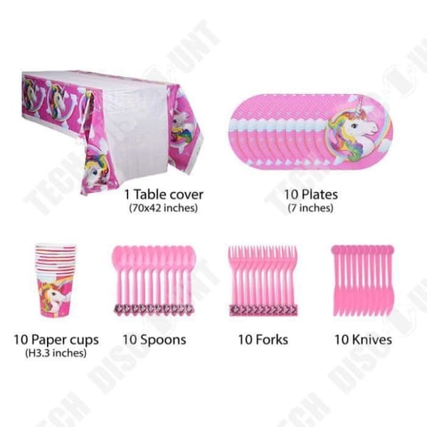TD® Unicorn-tema födelsedagsfestdekorationer Serveringsset - porslinsmaterial, paket 139 stycken