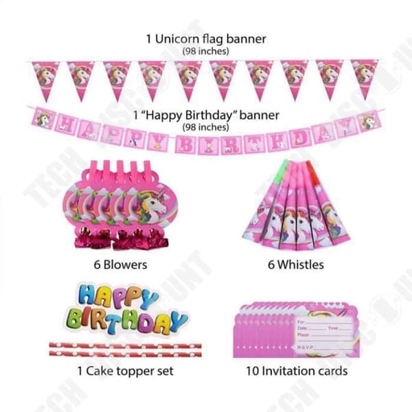 TD® Unicorn-tema födelsedagsfestdekorationer Serveringsset - porslinsmaterial, paket 139 stycken