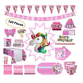 Miniatyrbild 1 av 4: TD® Unicorn-tema födelsedagsfestdekorationer Serveringsset - porslinsmaterial, paket 139 stycken